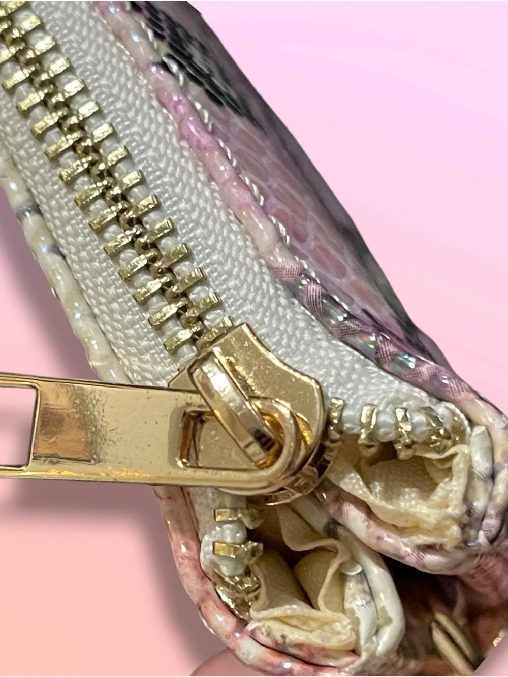 Caroline Hill Pink Holographic Snakeskin Wristlet Clutch Travel Wallet